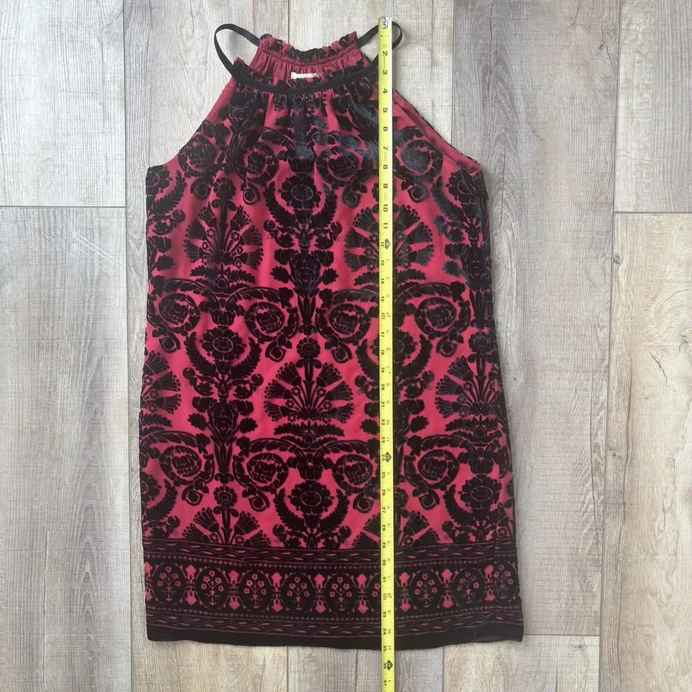 Red Black Womens Damask Dress Size M Velvet Ornate Cocktail Romantic Tapestry - Picture 10 of 15